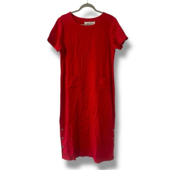 Vtg Studio Ease Red Linen Blend Dress Buttons Women’s Size 12P Summer Nautical - Picture 1 of 15